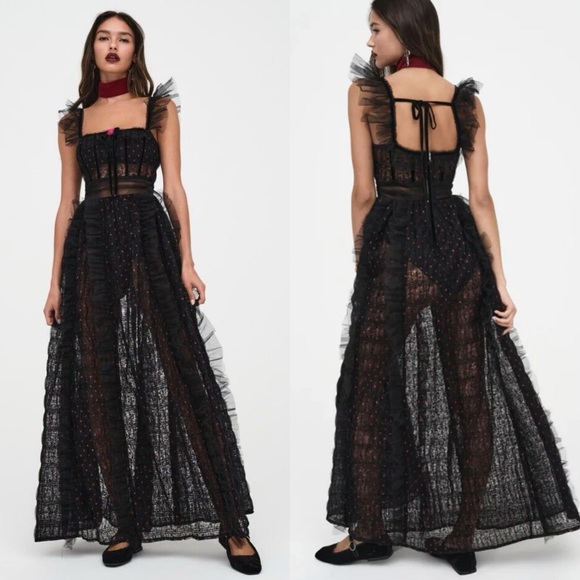 For Love And Lemons Dresses & Skirts - NWT For Love & Lemons Janelle Tulle Ruffle Polka Dot Maxi Dress